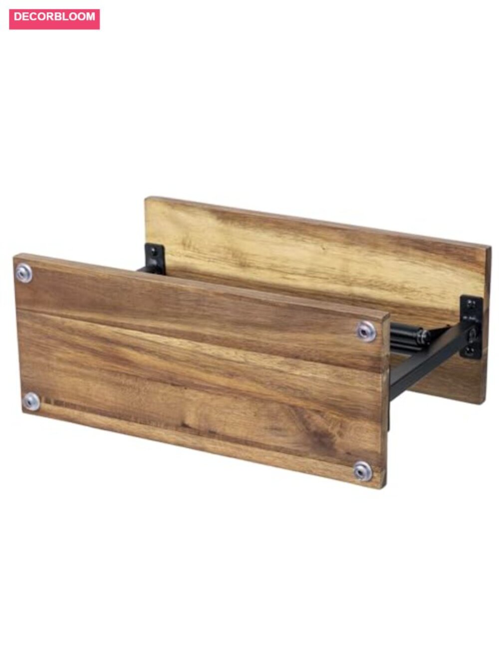 Acacia Wood Paper Towel Holder with Top Shelf and Matte Black Metal Frame - Picture 6 of 6